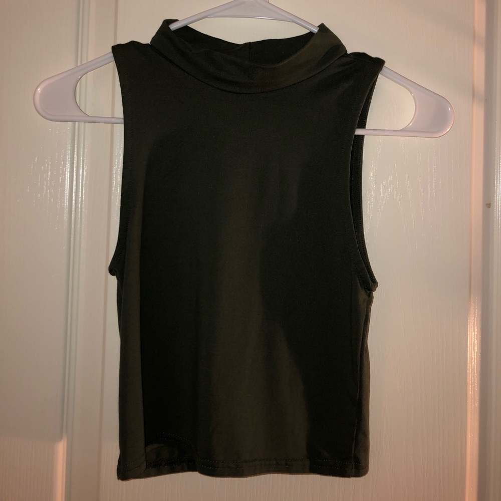 Olive Green Cropped Tank Top w/ Neck